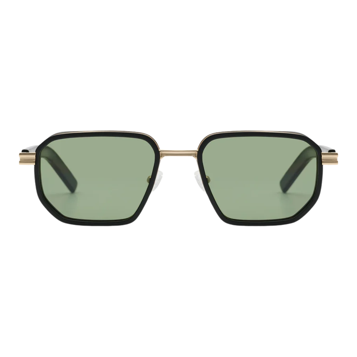 KOMONO Harvey White Gold Black square sunglasses with gold frame and green polarized lenses