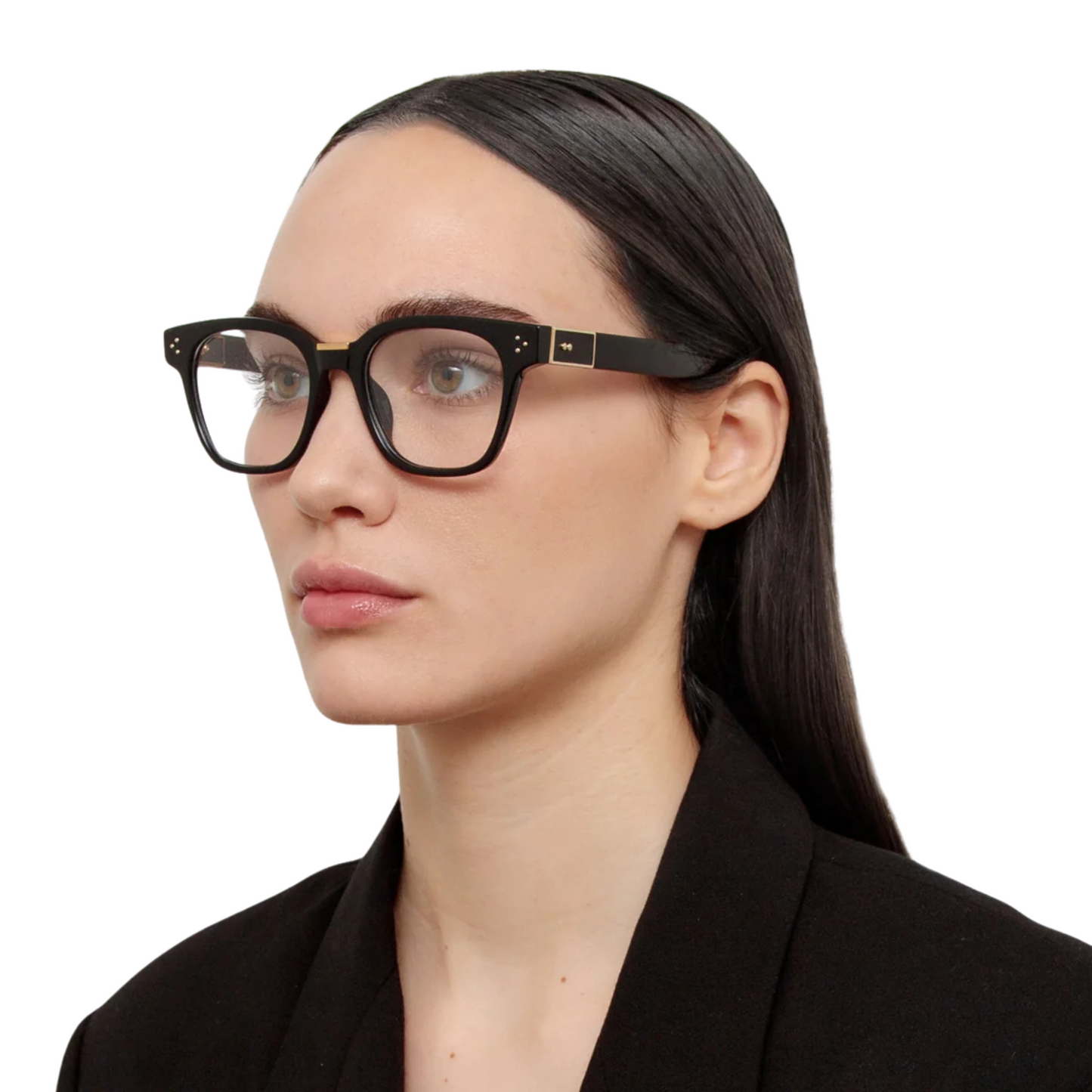 Linda Farrow LF1481 Sanchez square full frame acetate eyeglasses in black with clear lenses