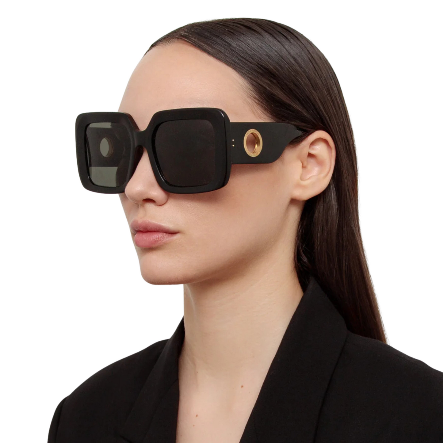 Linda Farrow LFL1464 Shelly Black Oversized Square Designer Sunglasses for Women