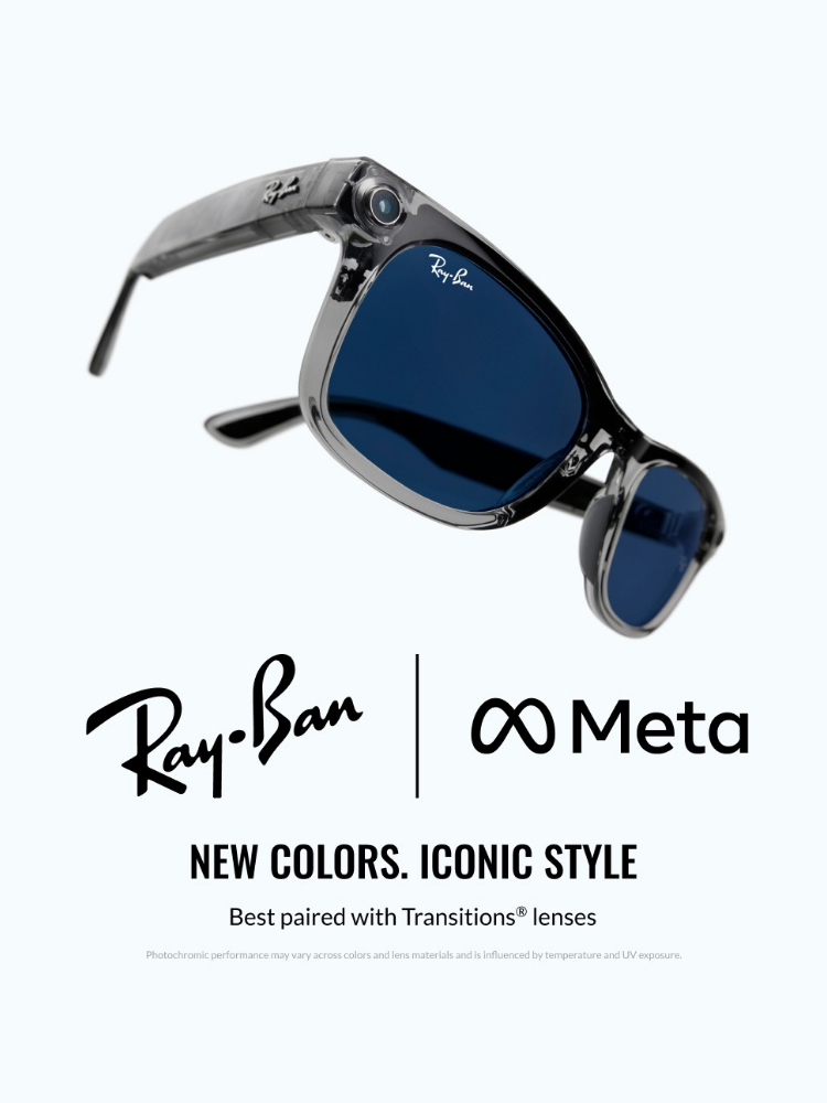 Ray-Ban Meta Generation 2 Transparent Grey smart glasses with sleek frame, built-in camera and audio, modern wearable tech design
