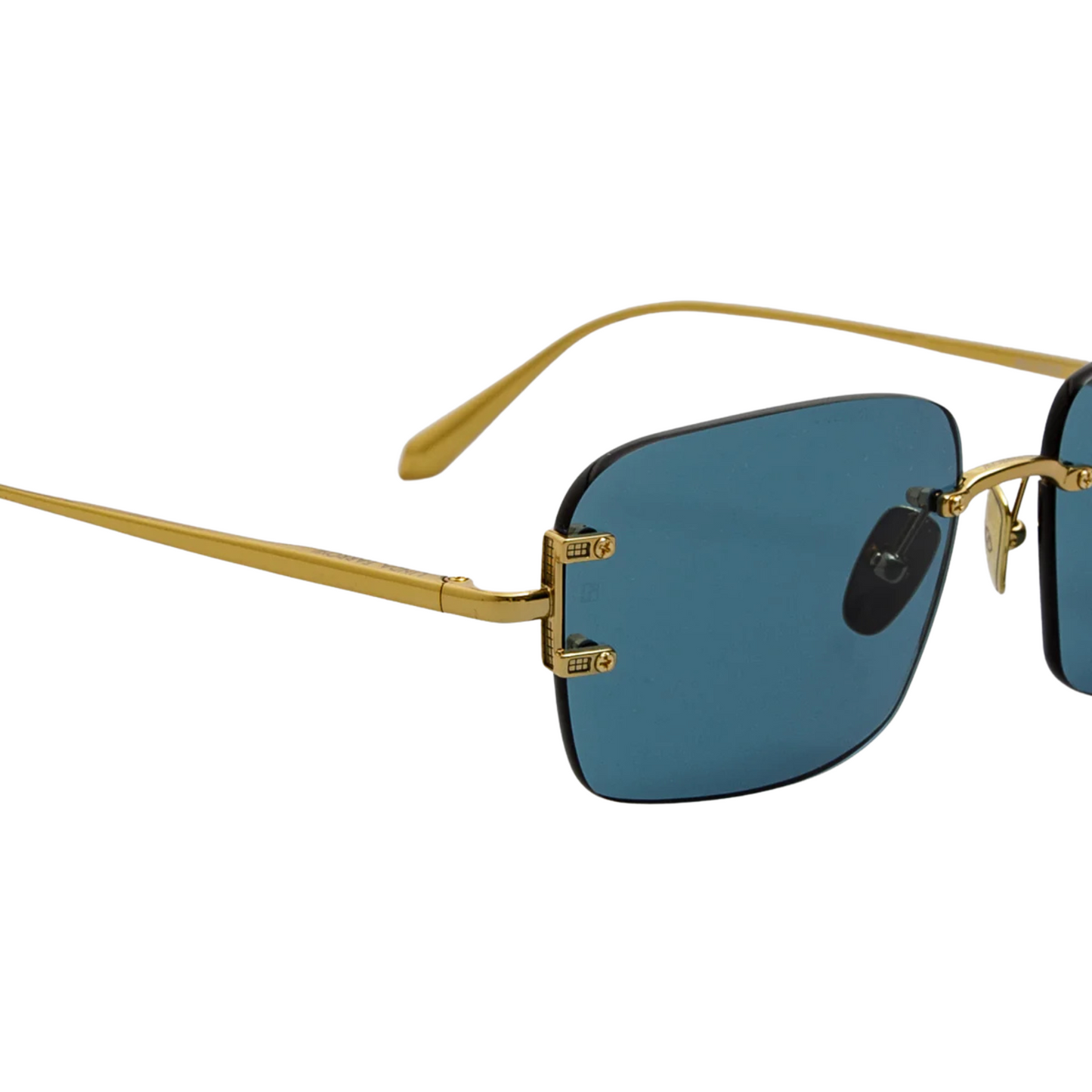 Linda Farrow LFL1476 Sasha luxury square sunglasses with gold frame and aqua lenses