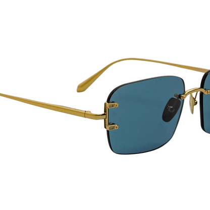Linda Farrow LFL1476 Sasha luxury square sunglasses with gold frame and aqua lenses