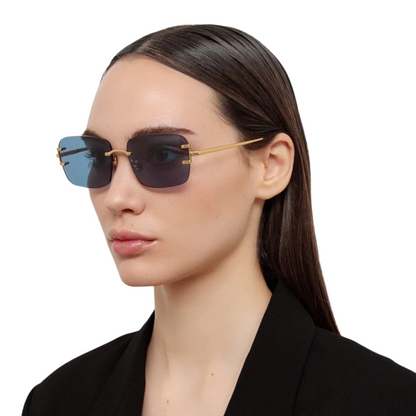 Linda Farrow LFL1476 Sasha luxury square sunglasses with gold frame and aqua lenses