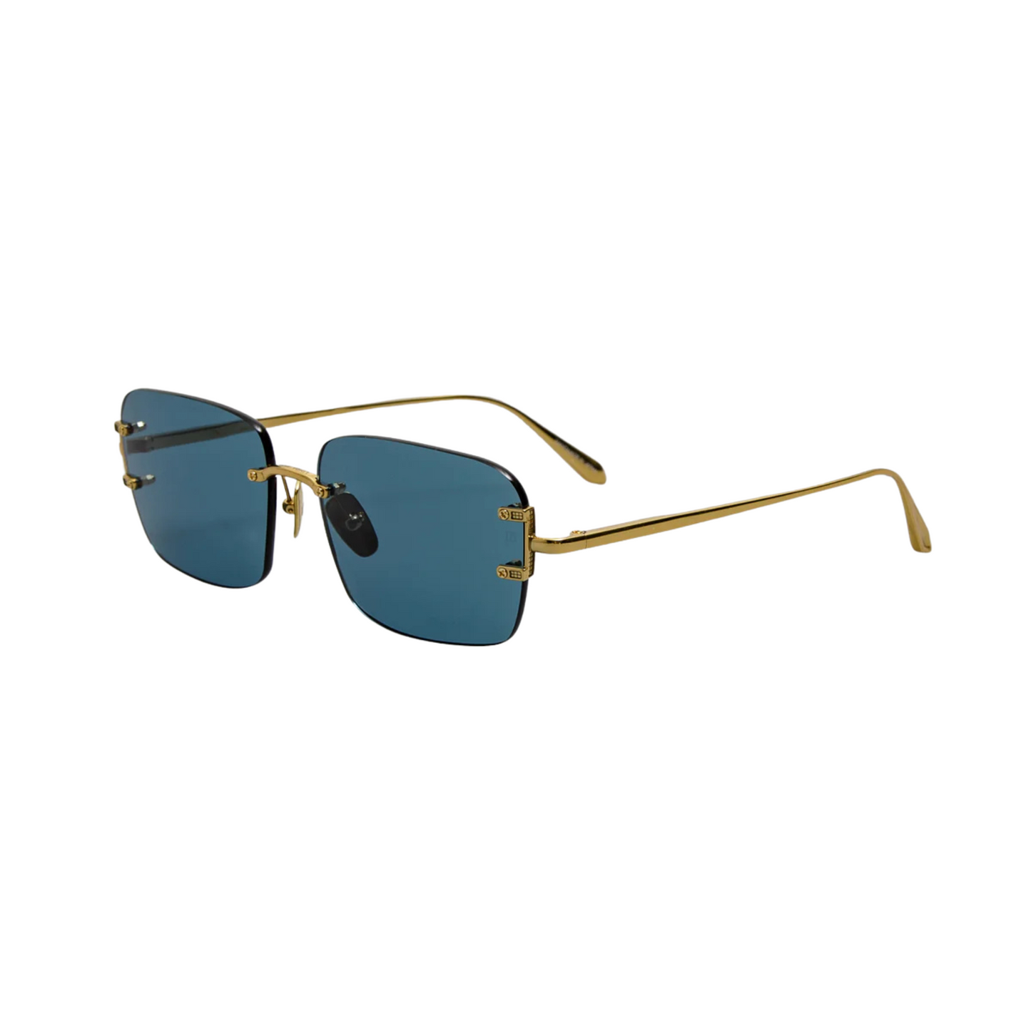 Linda Farrow LFL1476 Sasha luxury square sunglasses with gold frame and aqua lenses