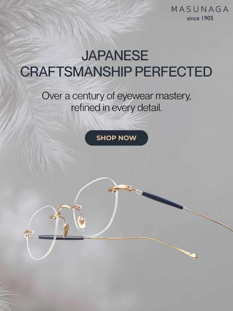 Gold-framed eyeglasses with  Japanese craftsmanship  of masunaga brand since 1905