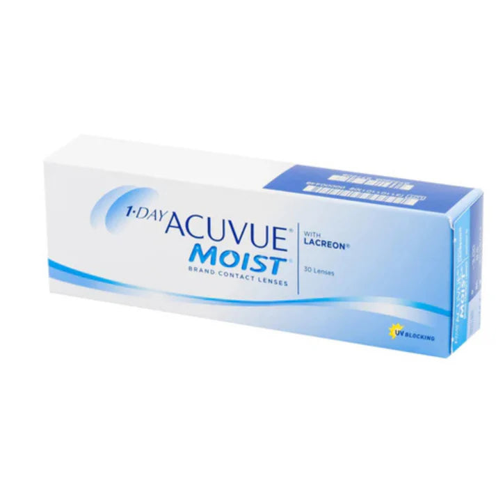 Acuvue Moist 1 Day 30 Lens Pack daily disposable contact lenses with LACREON moisture technology