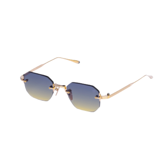 Akoni AKS308E JUNO ONE unisex hexagonal sunglasses crafted with premium Japanese titanium and luxury detailing.Angle View