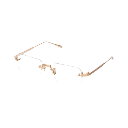 Akoni AKX540 unisex titanium rectangle rimless optical frame three-quarter view