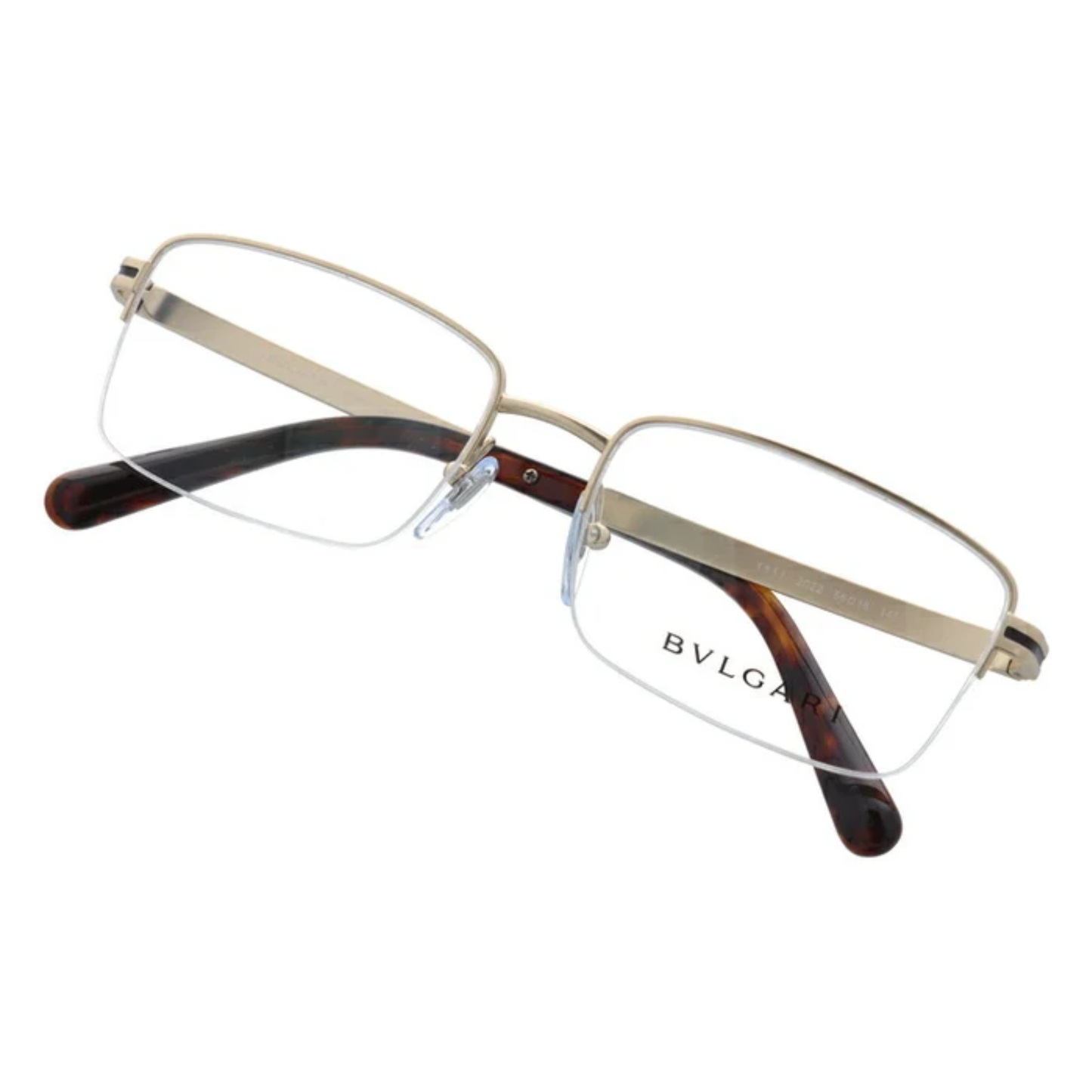 Bvlgari BV1111 unisex metal rectangle half-rim optical frame with refined luxury styling.