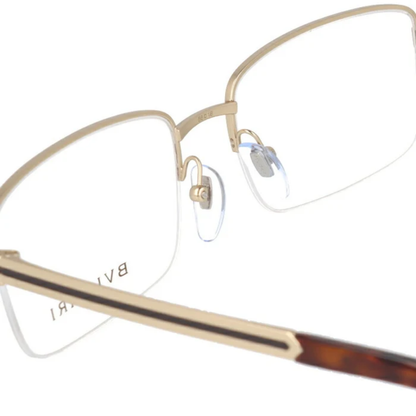 Bvlgari BV1111 unisex metal rectangle half-rim optical frame with refined luxury styling.