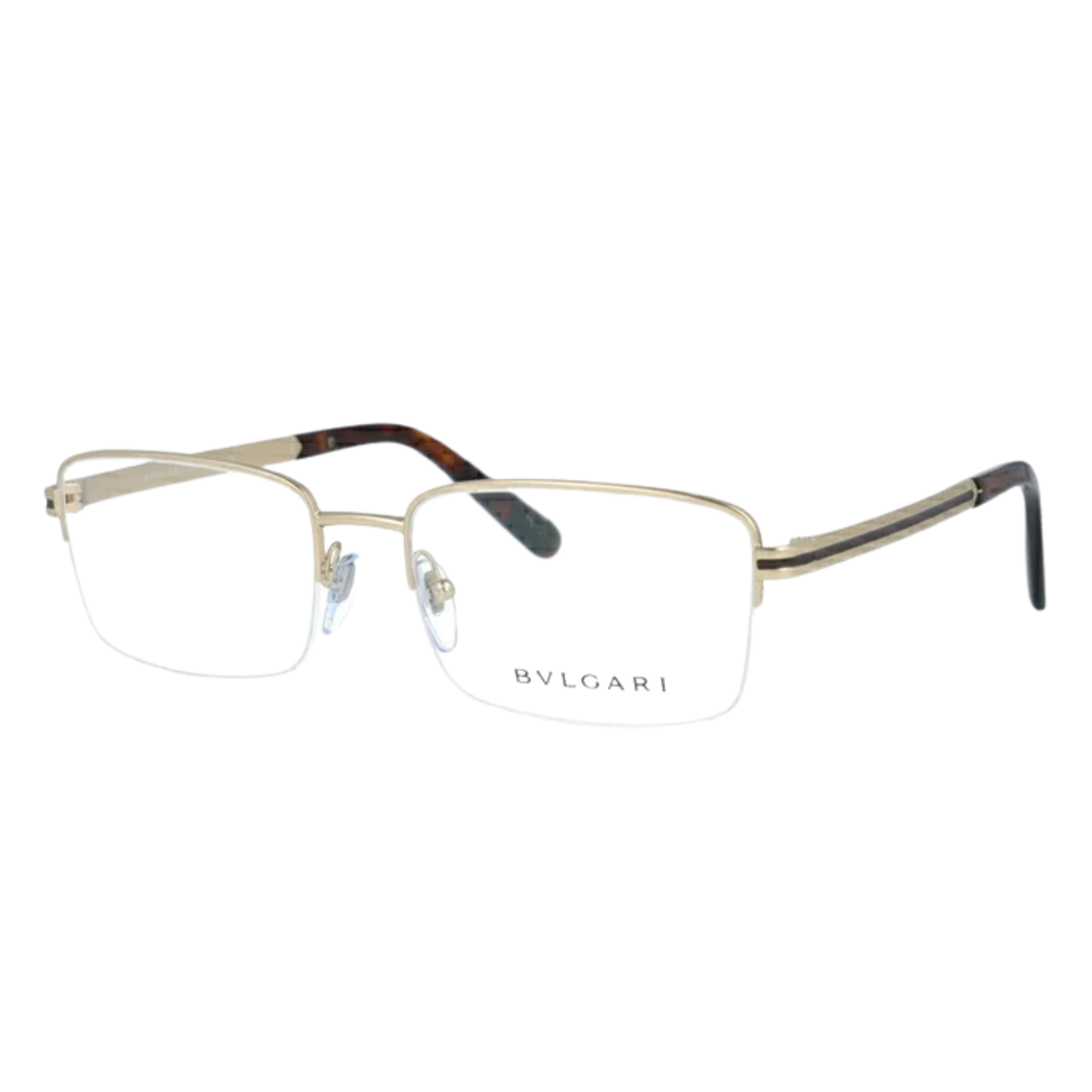 Bvlgari BV1111 unisex metal rectangle half-rim optical frame with refined luxury styling.