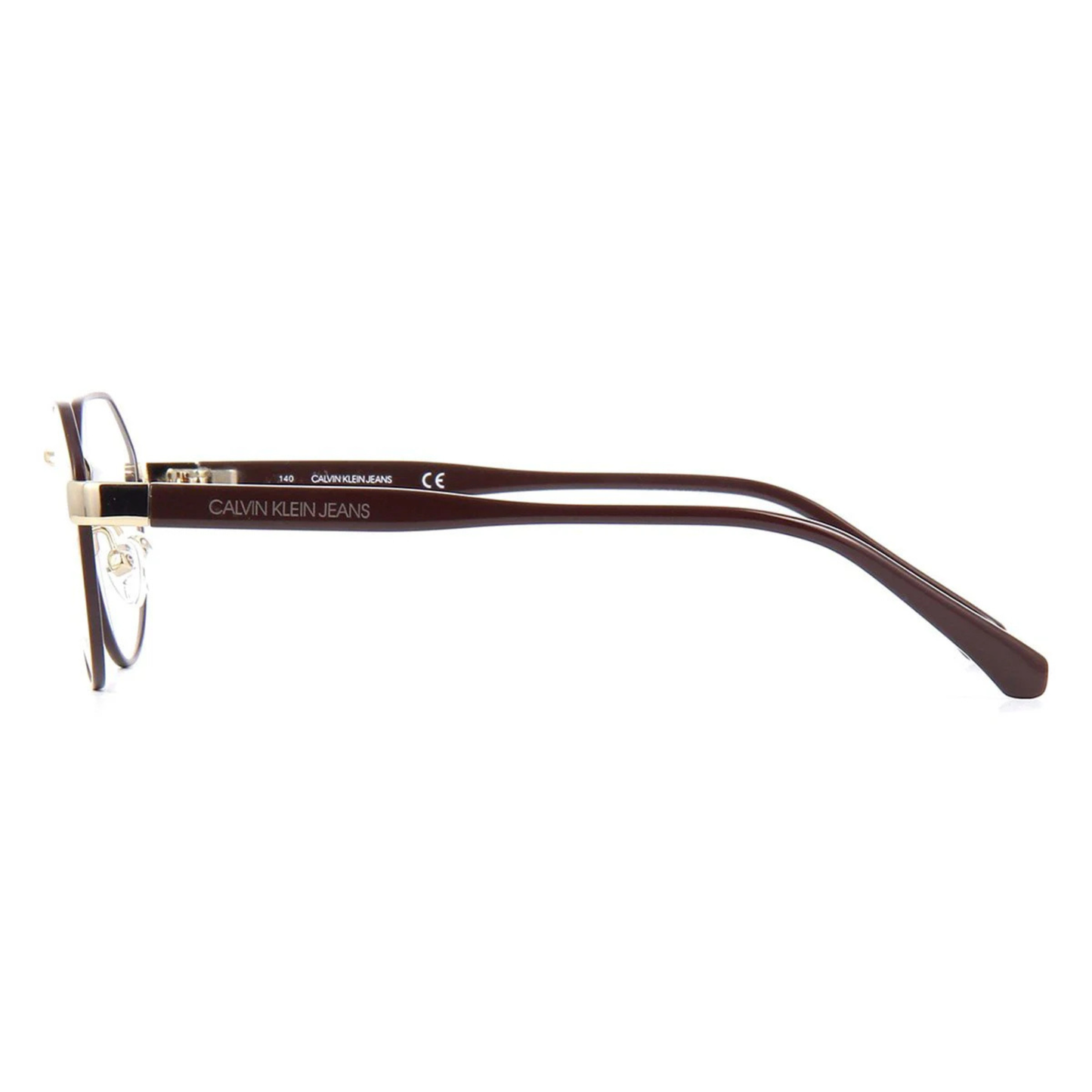 Calvin Klein CKJ19300 unisex round metal optical frame with a lightweight full-rim design for premium everyday eyewear. Side View