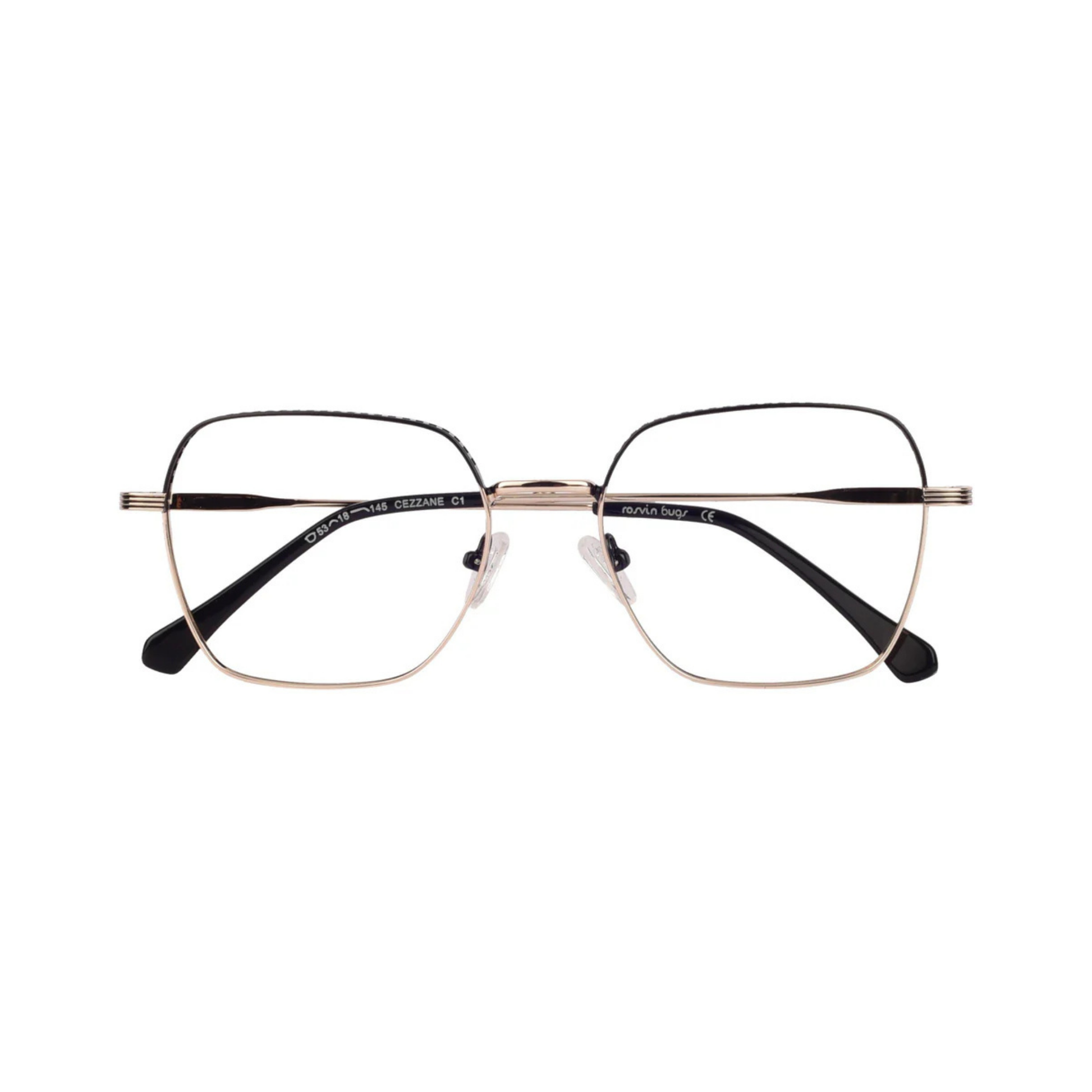 Cezzane Matte Black Gold/C1  elegant round eyeglasses with lightweight full-rim frame and modern everyday styling.