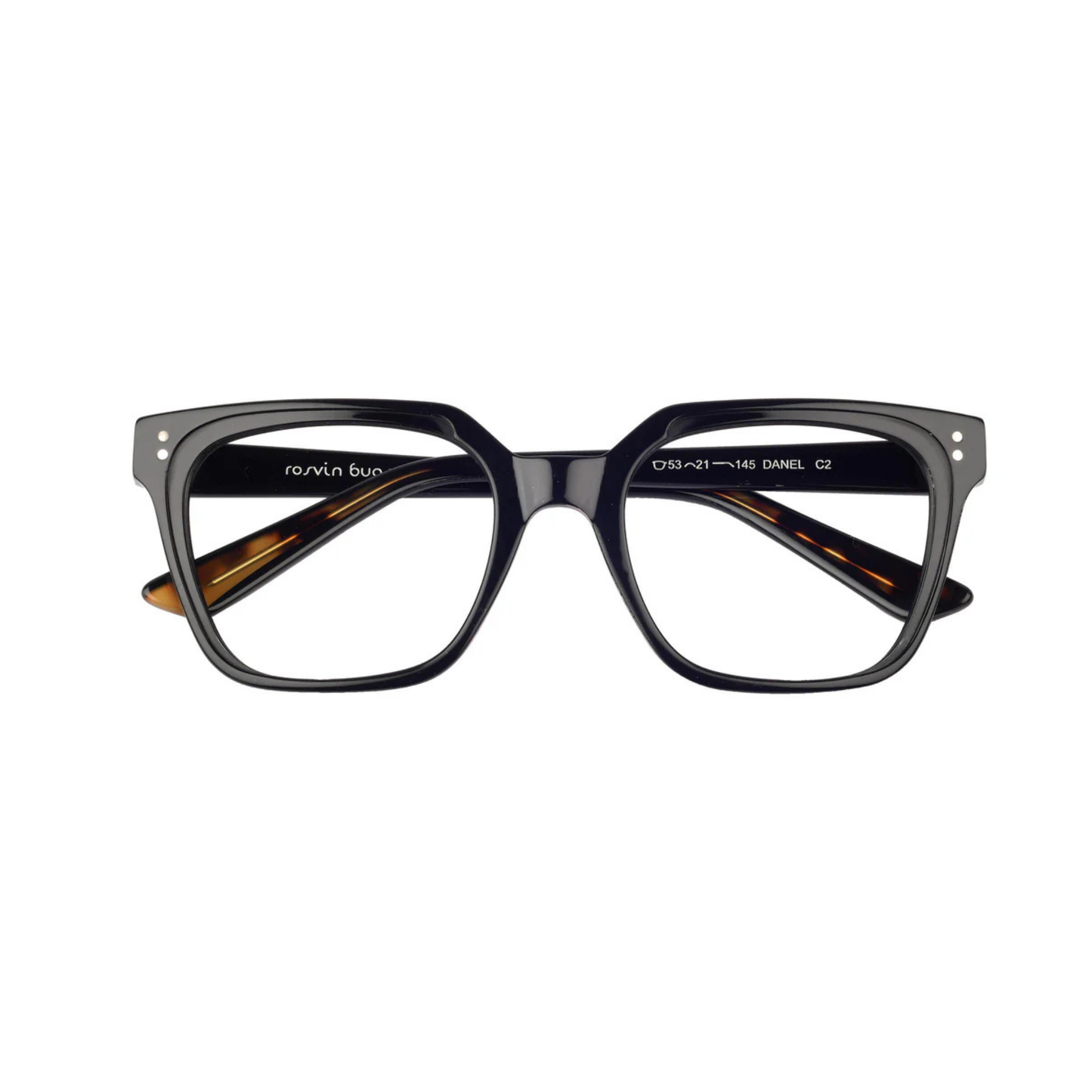 Danel Black/C2 modern rectangle eyeglasses with lightweight full-rim frame and sleek everyday styling.
