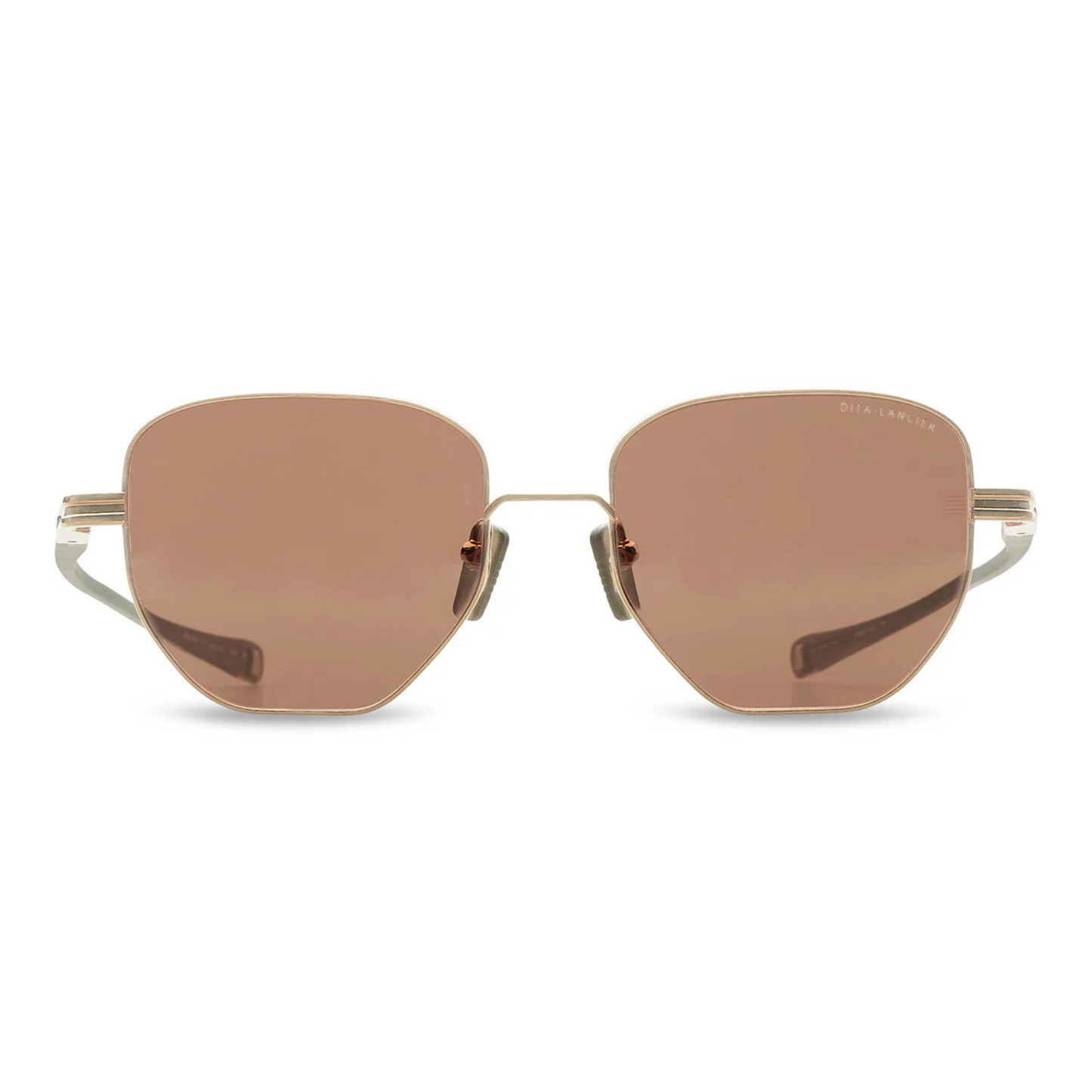 DITA DLS421 hexagon full rim acetate titanium sunglasses in rose gold with brown lenses