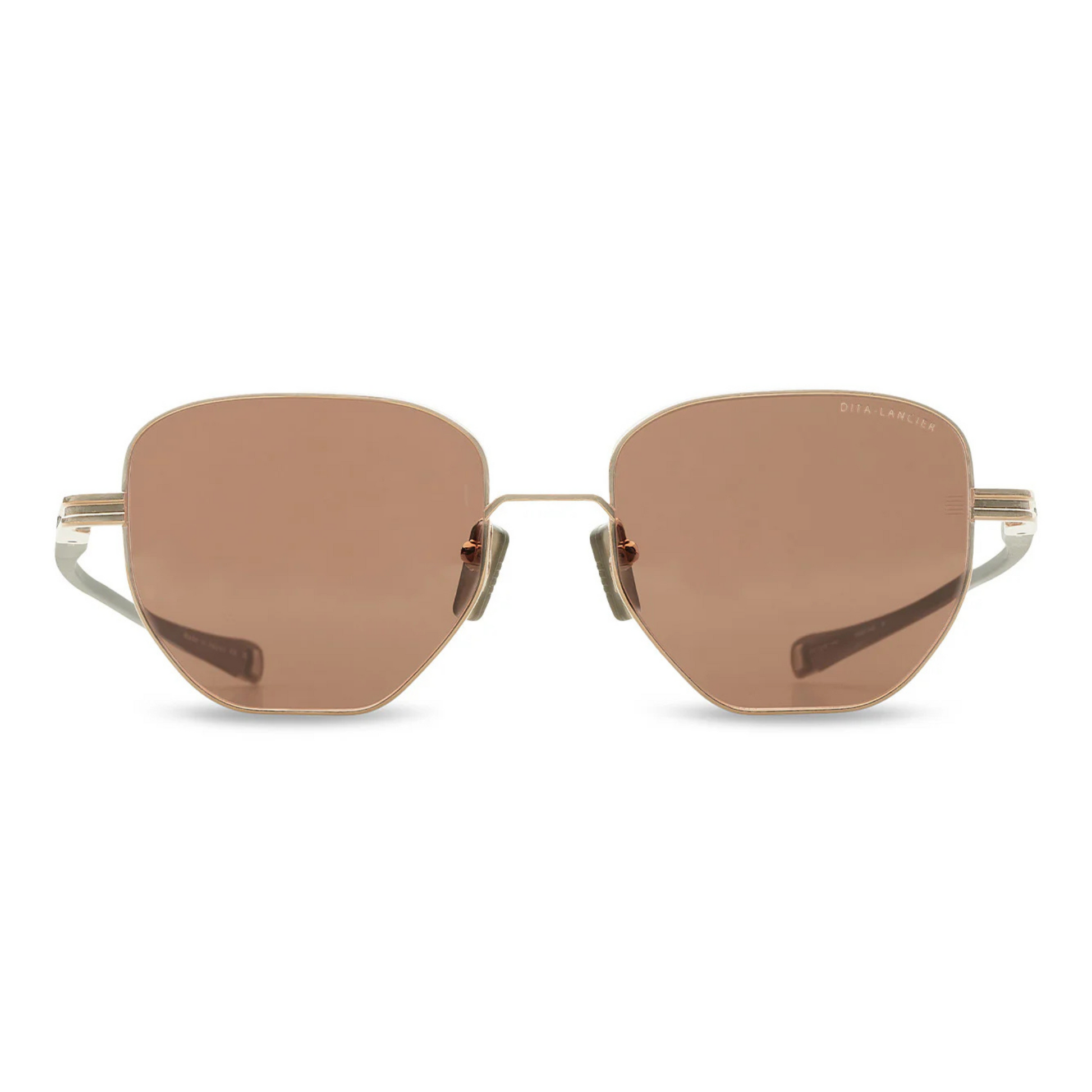 DITA DLS421 hexagon full rim acetate titanium sunglasses in rose gold with brown lenses
