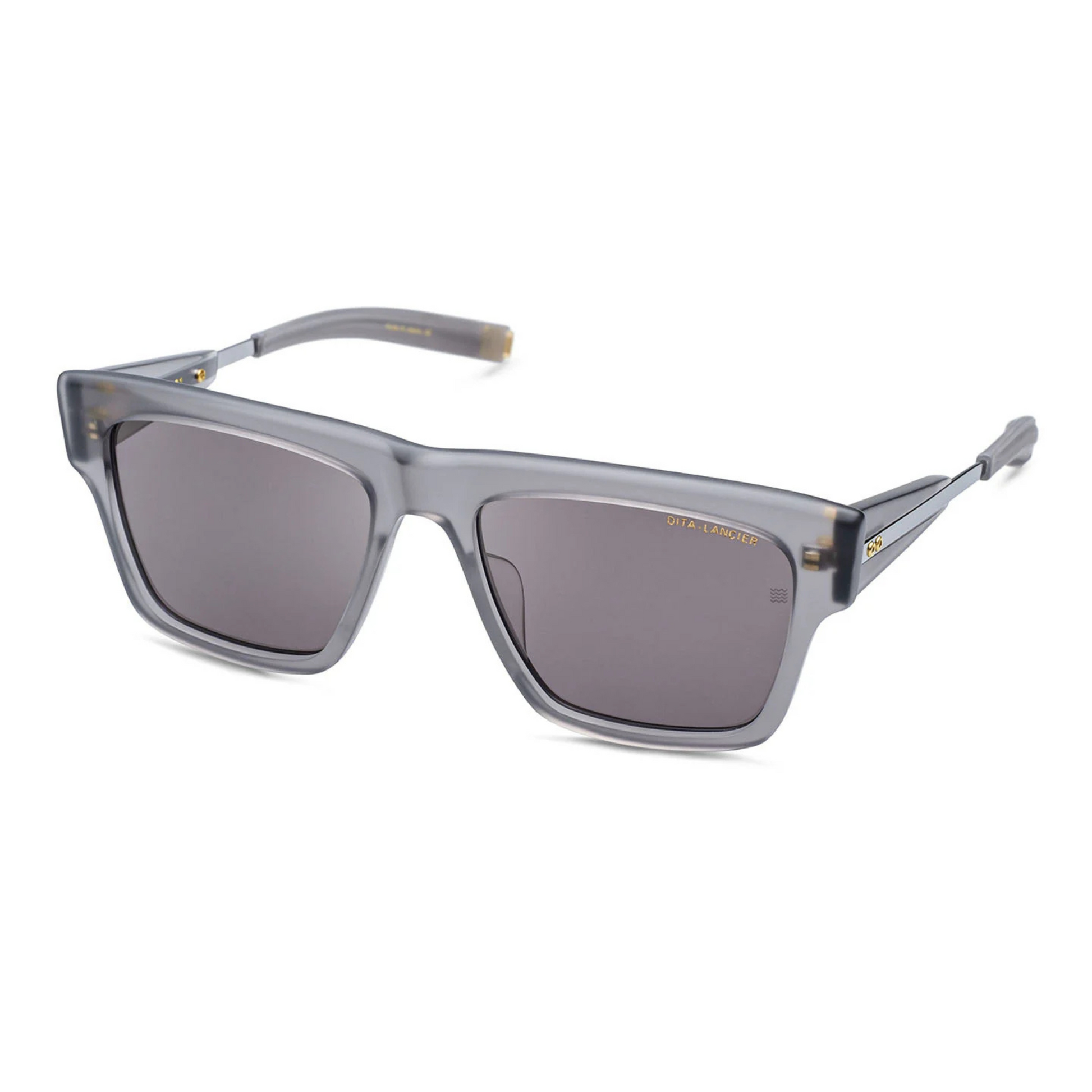 DITA DLS701 square full rim acetate sunglasses in satin crystal grey and black palladium with grey lenses
