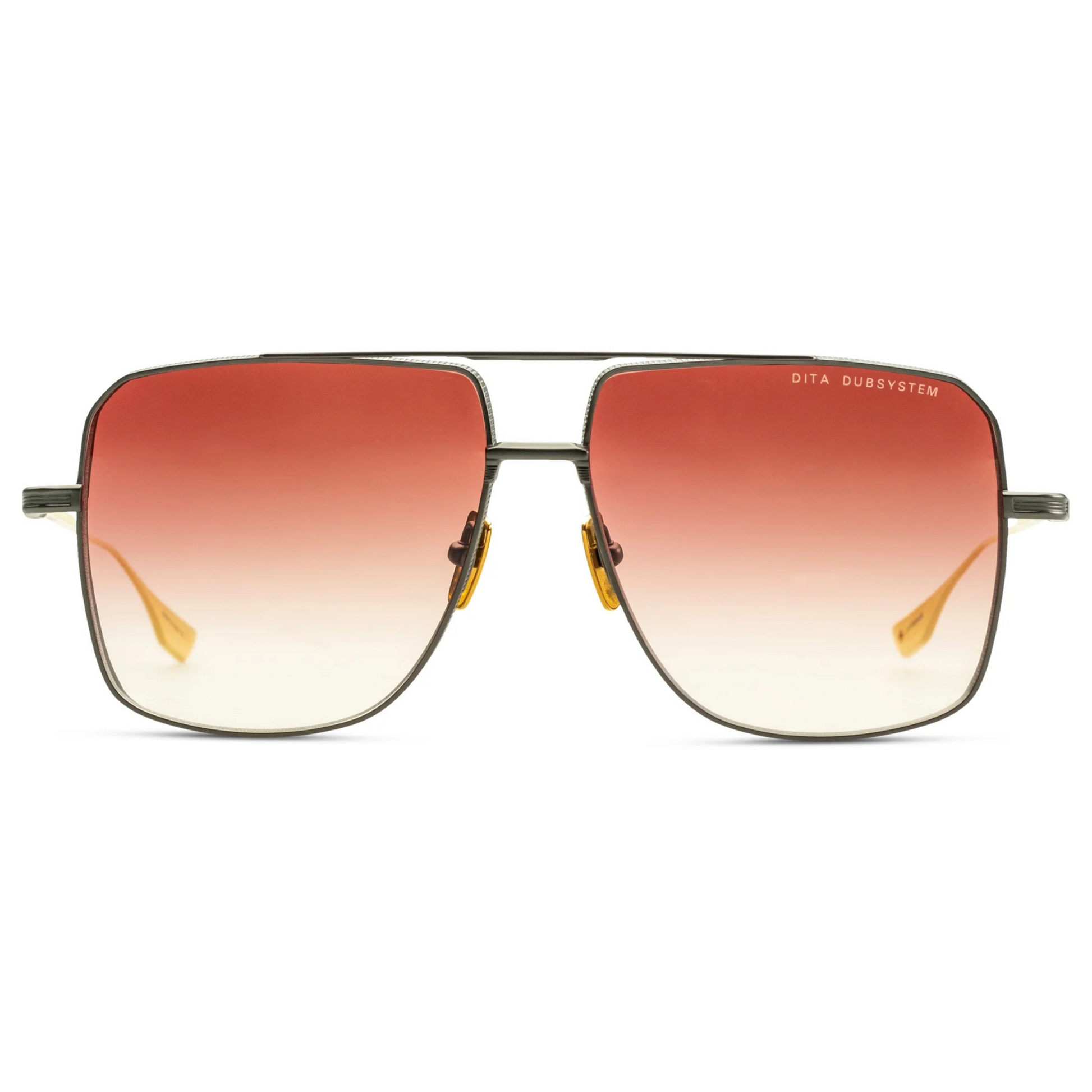 DITA DTS157 pilot full rim titanium sunglasses in black iron and yellow gold with dark burgundy gradient lenses