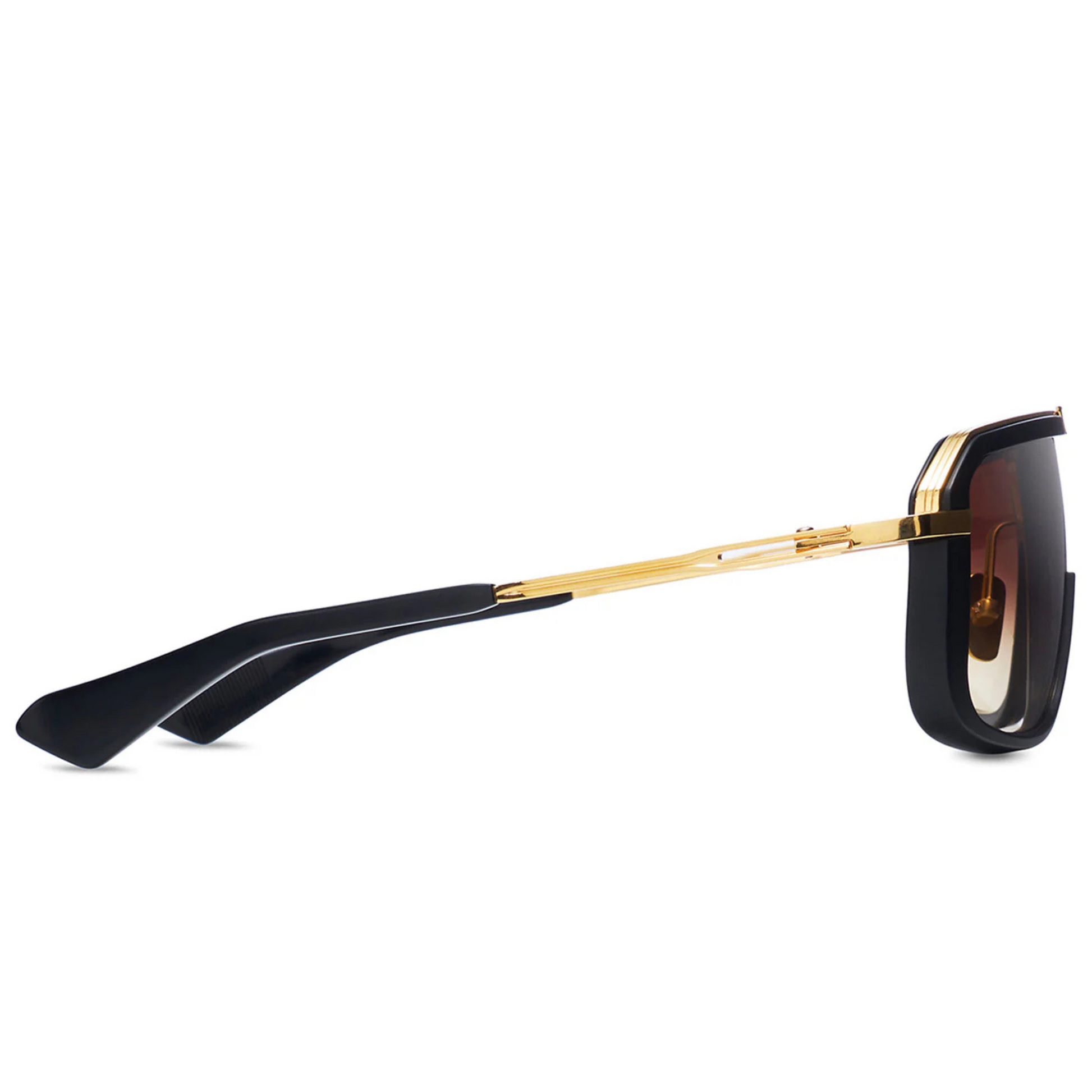 DITA Mach-Eight DTS400 luxury navigator full rim titanium metal sunglasses in matte black and yellow gold with brown gradient lenses