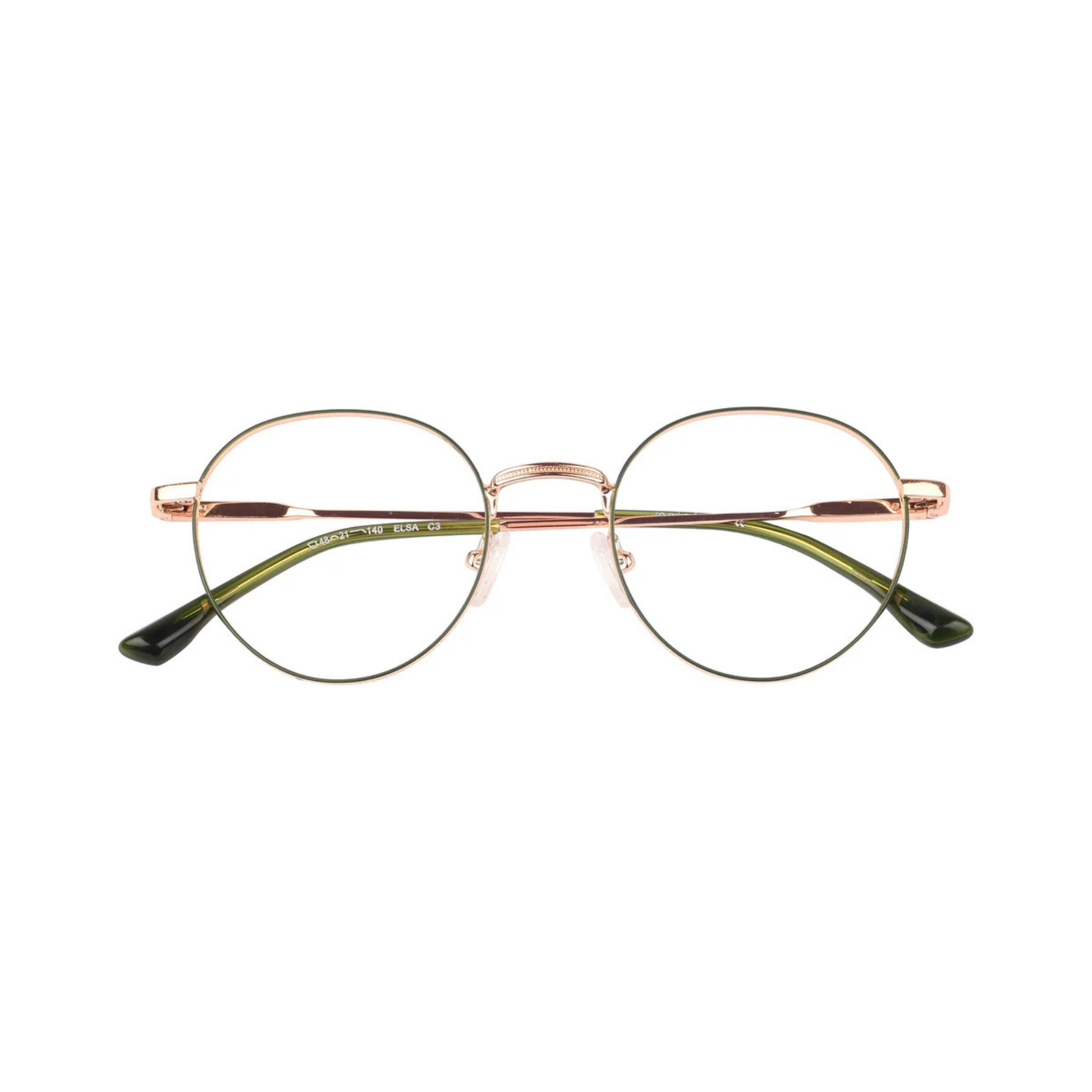 Elsa Matte Green/C3  elegant cat-eye eyeglasses with lightweight full-rim frame and modern feminine styling.