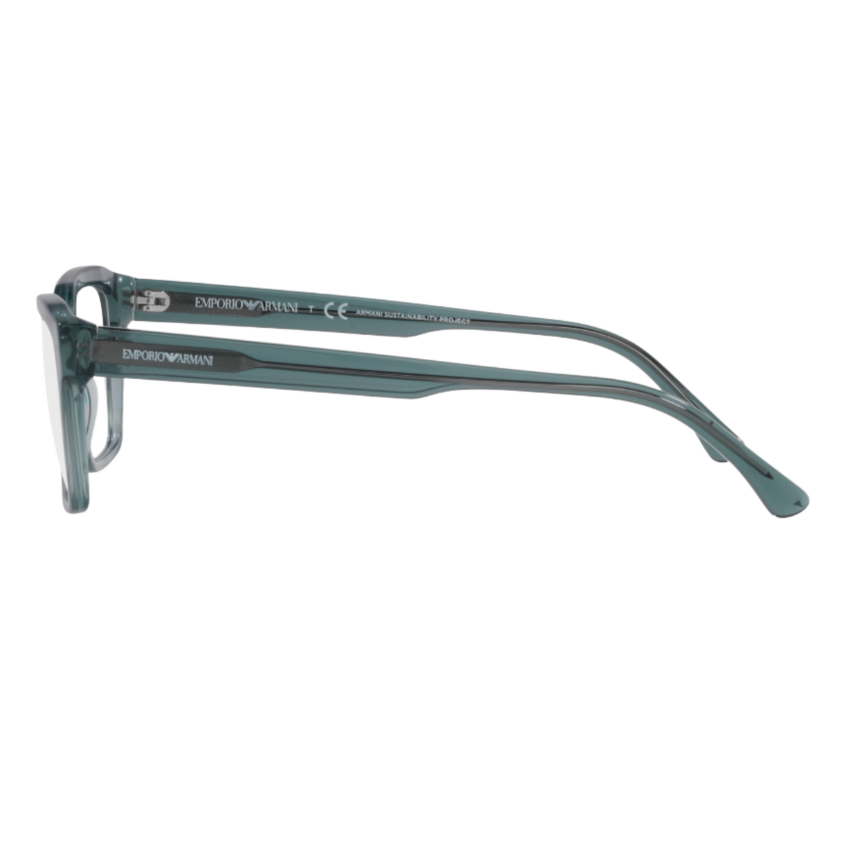 Emporio Armani EA3192 5911 53 mens transparent blue acetate rectangle frame three quarter view