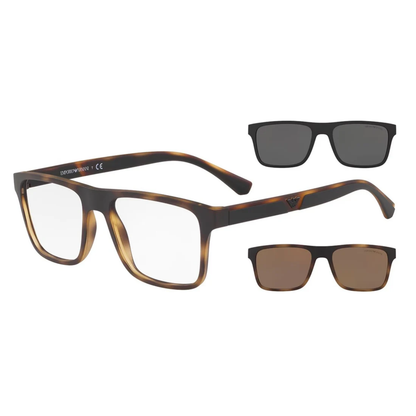 Emporio Armani EA4115 clip-on square acetate eyeglasses with magnetic sun clip and prescription-ready optical frame.