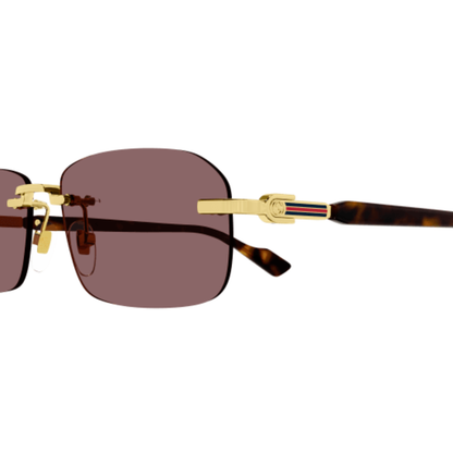 Gucci GG1221S unisex rimless rectangle metal sunglasses with luxury vintage designer styling