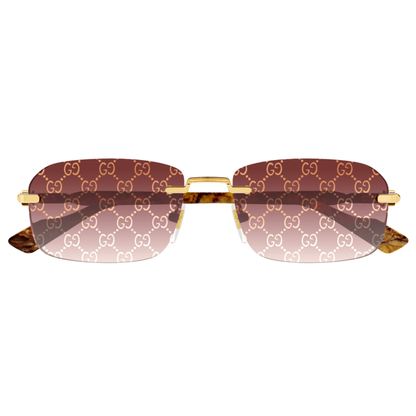Gucci GG1221S unisex rimless rectangle metal sunglasses with luxury vintage designer styling