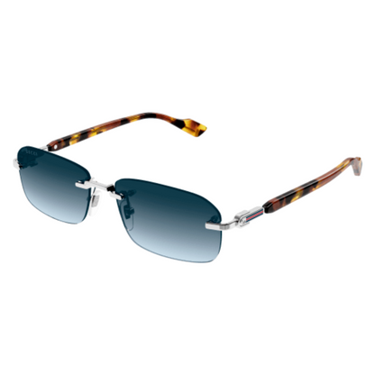 Gucci GG1221S unisex rimless rectangle metal sunglasses with luxury vintage designer styling