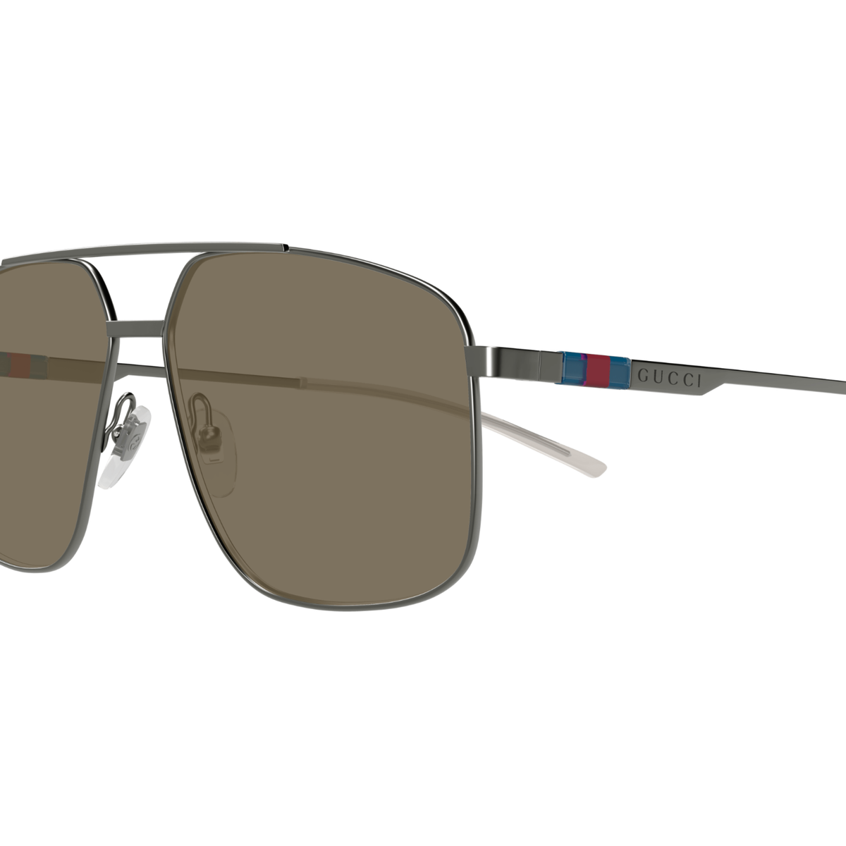 GunmetalSilver003 Gucci GG1676S unisex metal pilot frame hinge and temple detail