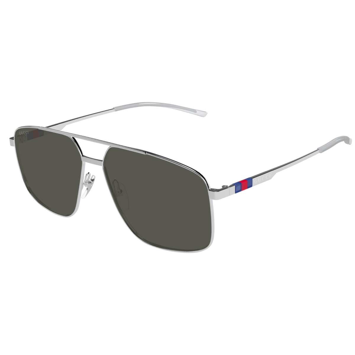 MatteSilver001 Gucci GG1676S unisex metal pilot frame hinge and temple detail