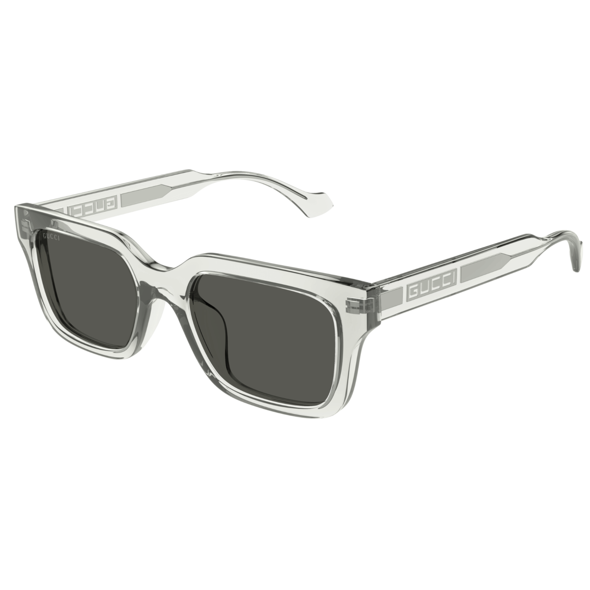 TransparentGrey004 Gucci GG1732SK unisex acetate square sunglasses hinge frame construction close up