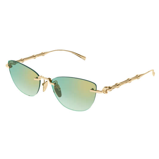 Gucci GG2063S women's rimless metal cat-eye sunglasses three-quarter view