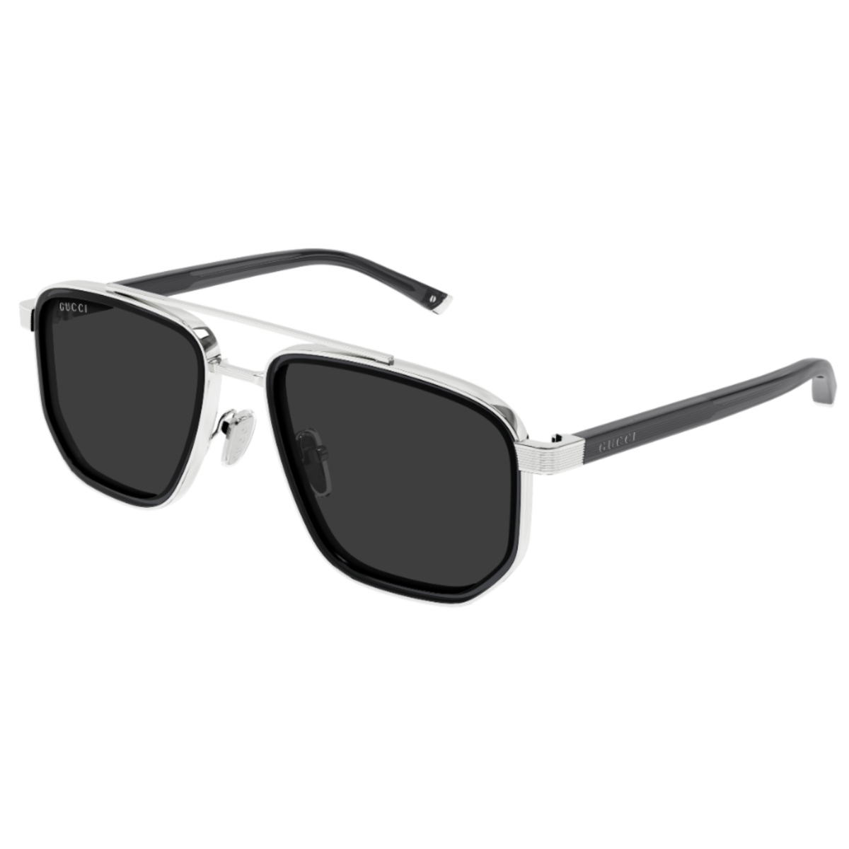 Gucci GG2073S unisex metal and acetate pilot sunglasses at a three-quarter angle