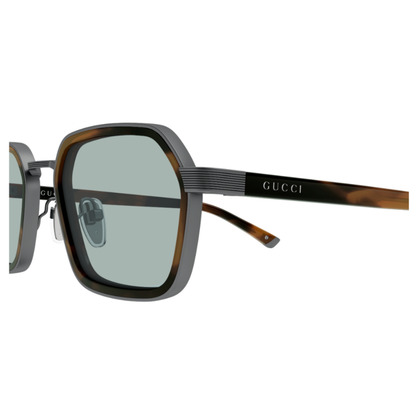 Gucci GG2074S men's rectangular metal frame hinge construction close up