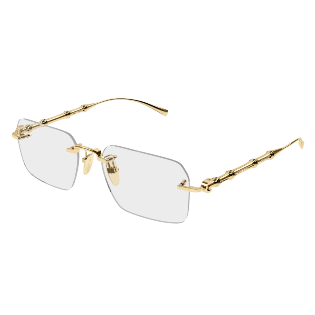 Gucci GG2154O men's squared rimless metal optical glasses three-quarter view