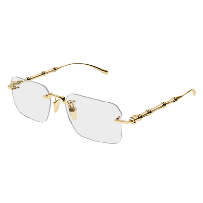 Gucci GG2154O men's squared rimless metal optical glasses three-quarter view