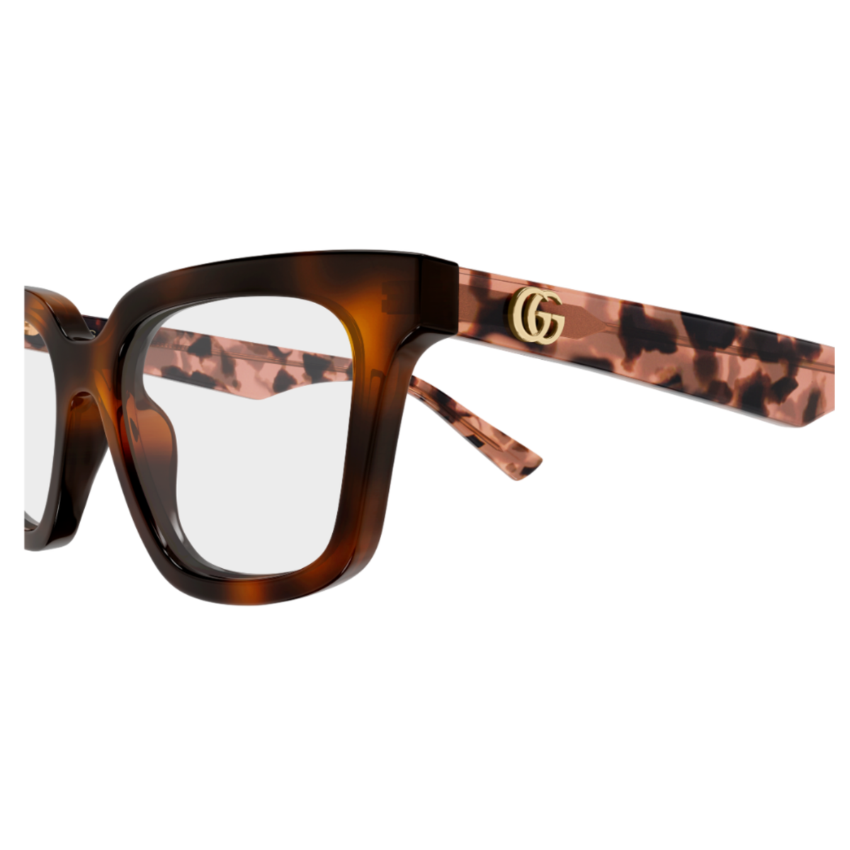 Gucci GG2180O womens acetate cat-eye frame close-up showing hinge and temple construction