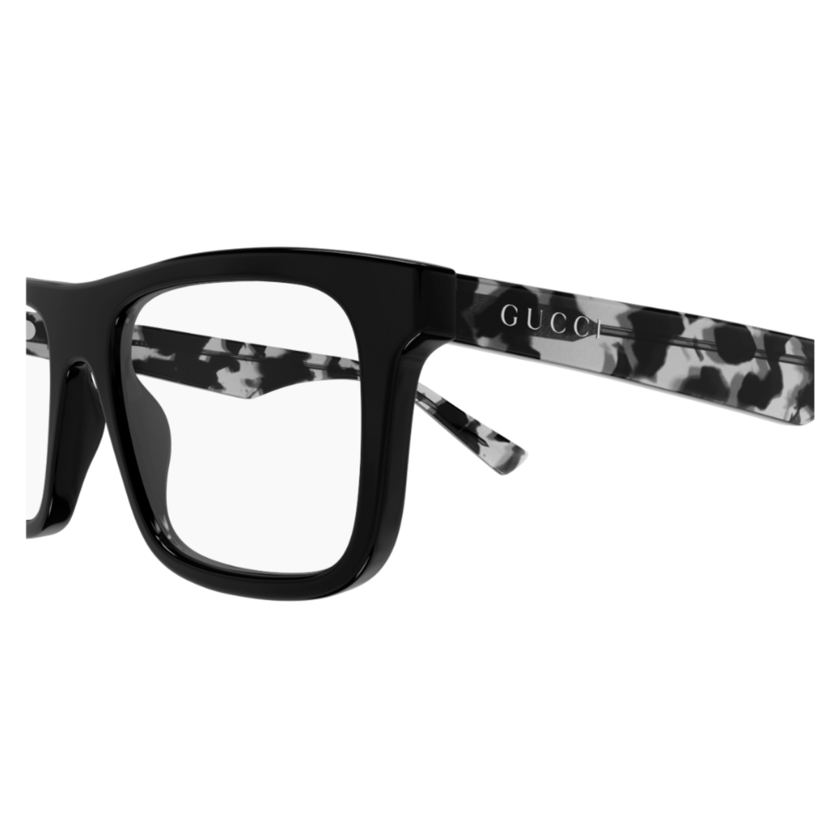 Gucci GG2184O 008 men's rectangular acetate frame hinge and temple construction detail