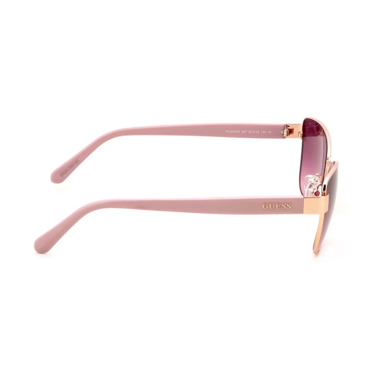 GUESS GU00339 womens butterfly sunglasses close up of gold tone frame and hinge