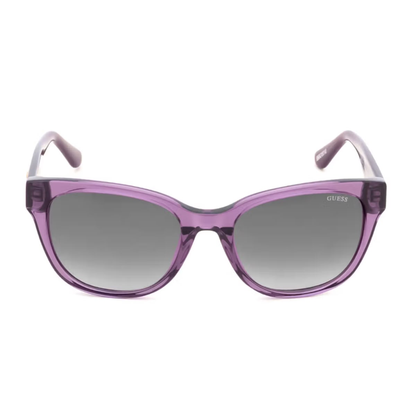 Guess GU00340 womens plastic cat eye sunglasses front view in translucent purple