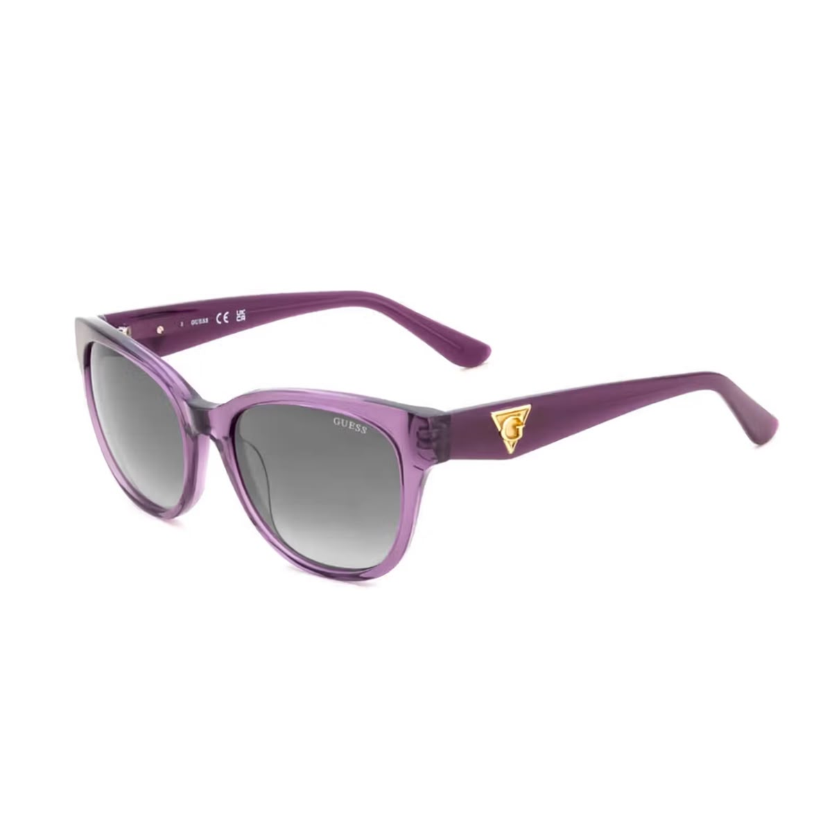 Guess GU00340 womens plastic cat eye sunglasses side profile with gold-tone temple detail