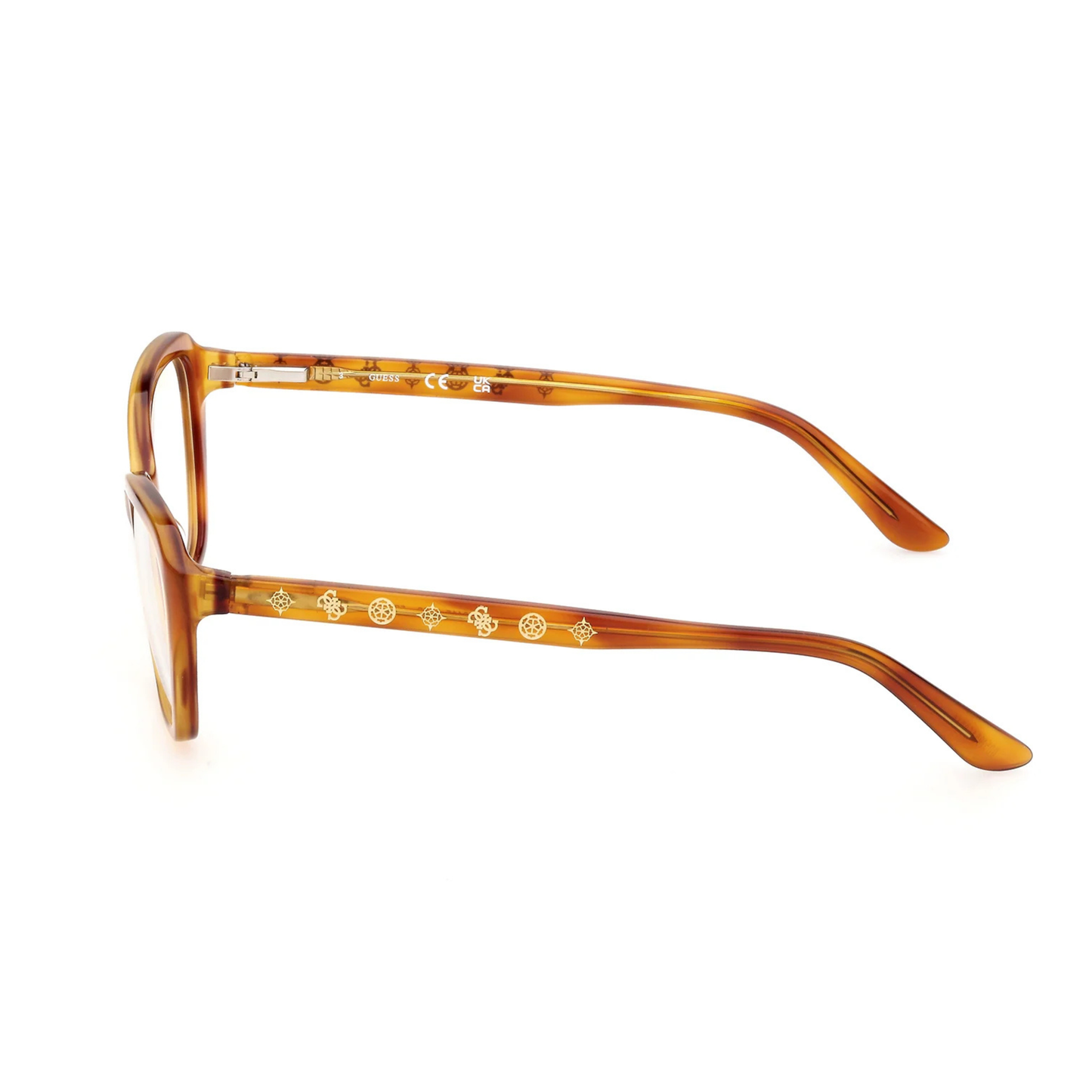Guess GU50115 women's butterfly optical frame with lightweight plastic full-rim construction and designer styling. Side View 
