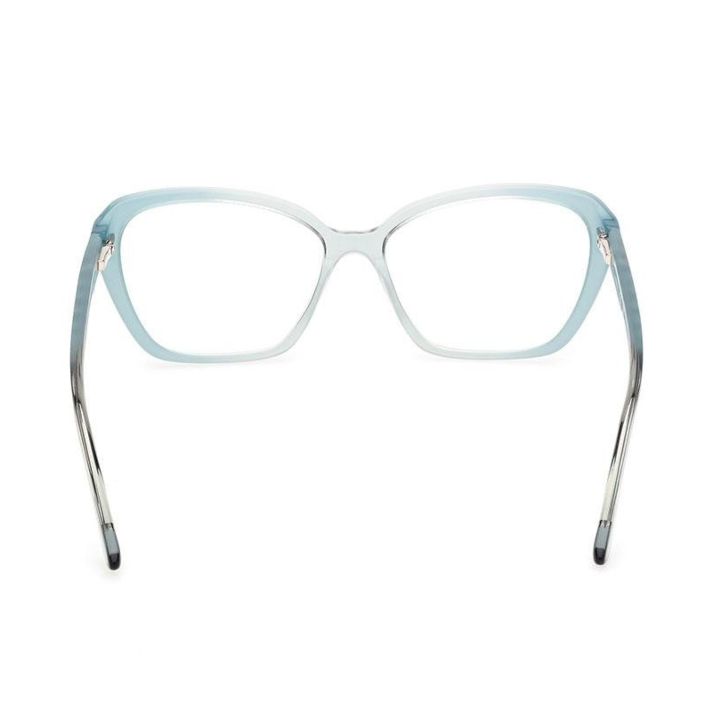 Guess GU50115 women's butterfly optical frame with lightweight plastic full-rim construction and designer styling. Back View 