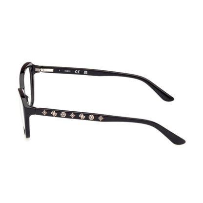 Guess GU50115 women's butterfly optical frame with lightweight plastic full-rim construction and designer styling. Side View 
