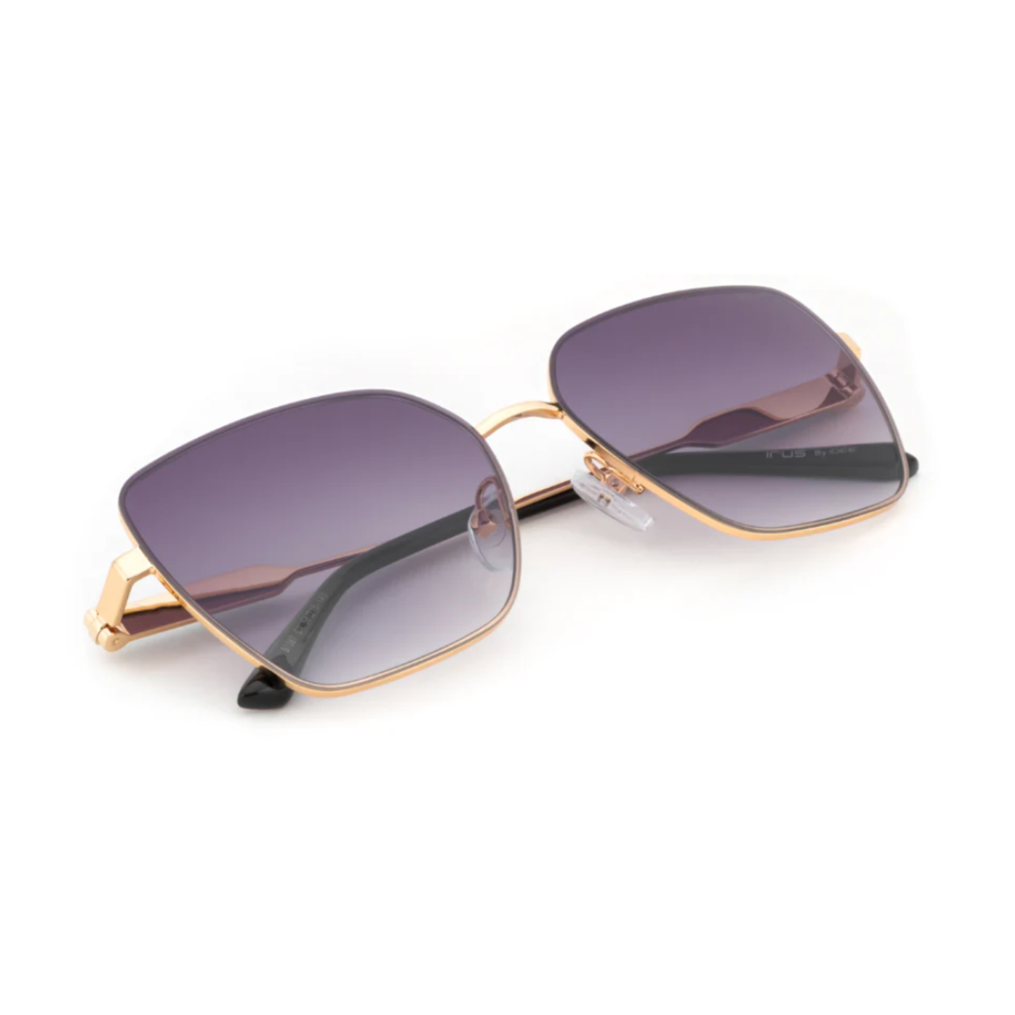 LightGold/MatteBlack IRUS S1387 women square sunglasses with gradient UV protection lenses and lightweight alloy metal frame
