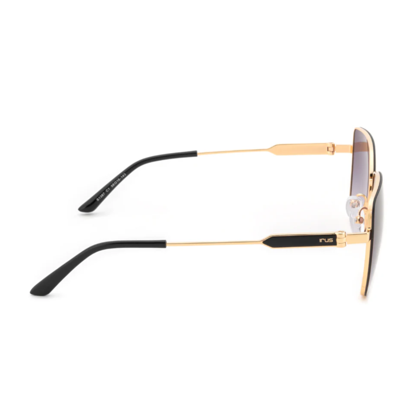 LightGold/MatteBlack IRUS S1387 women square sunglasses with gradient UV protection lenses and lightweight alloy metal frame
