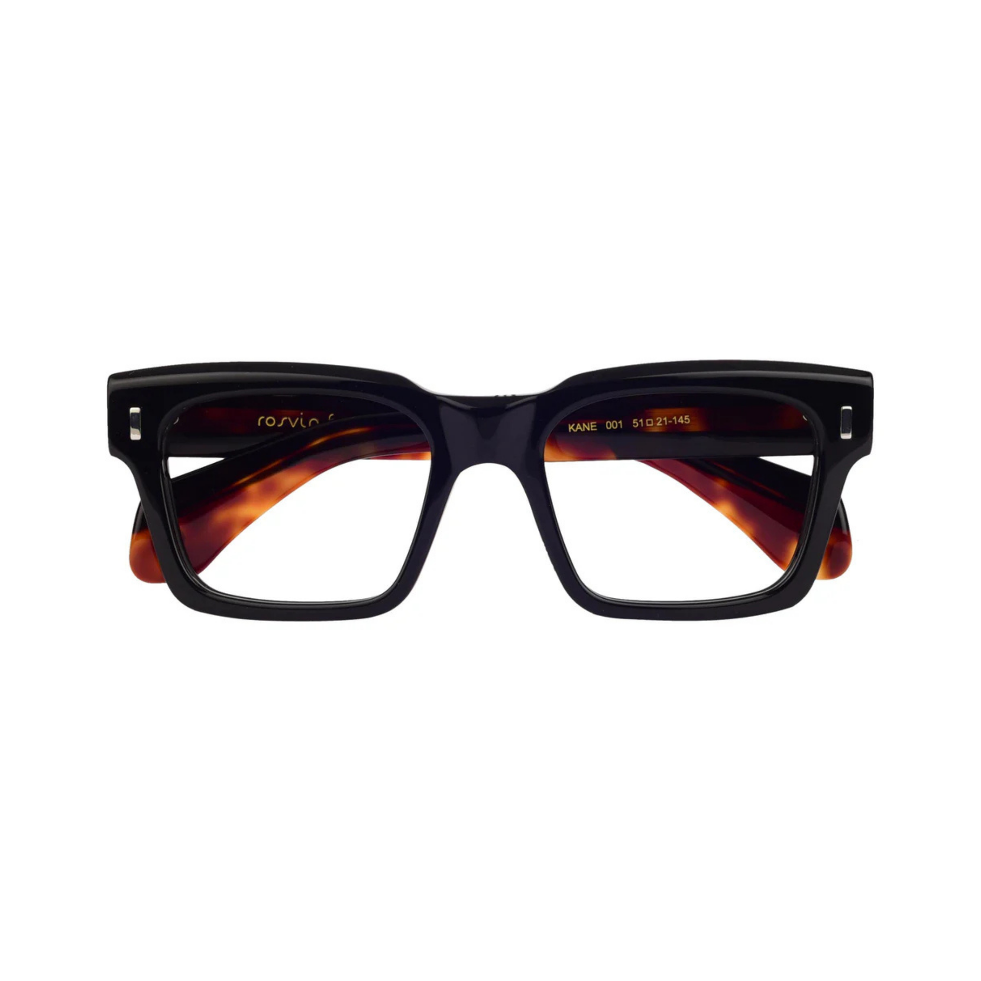  Kane Black/001 modern rectangle eyeglasses with lightweight full-rim frame and sleek everyday styling.