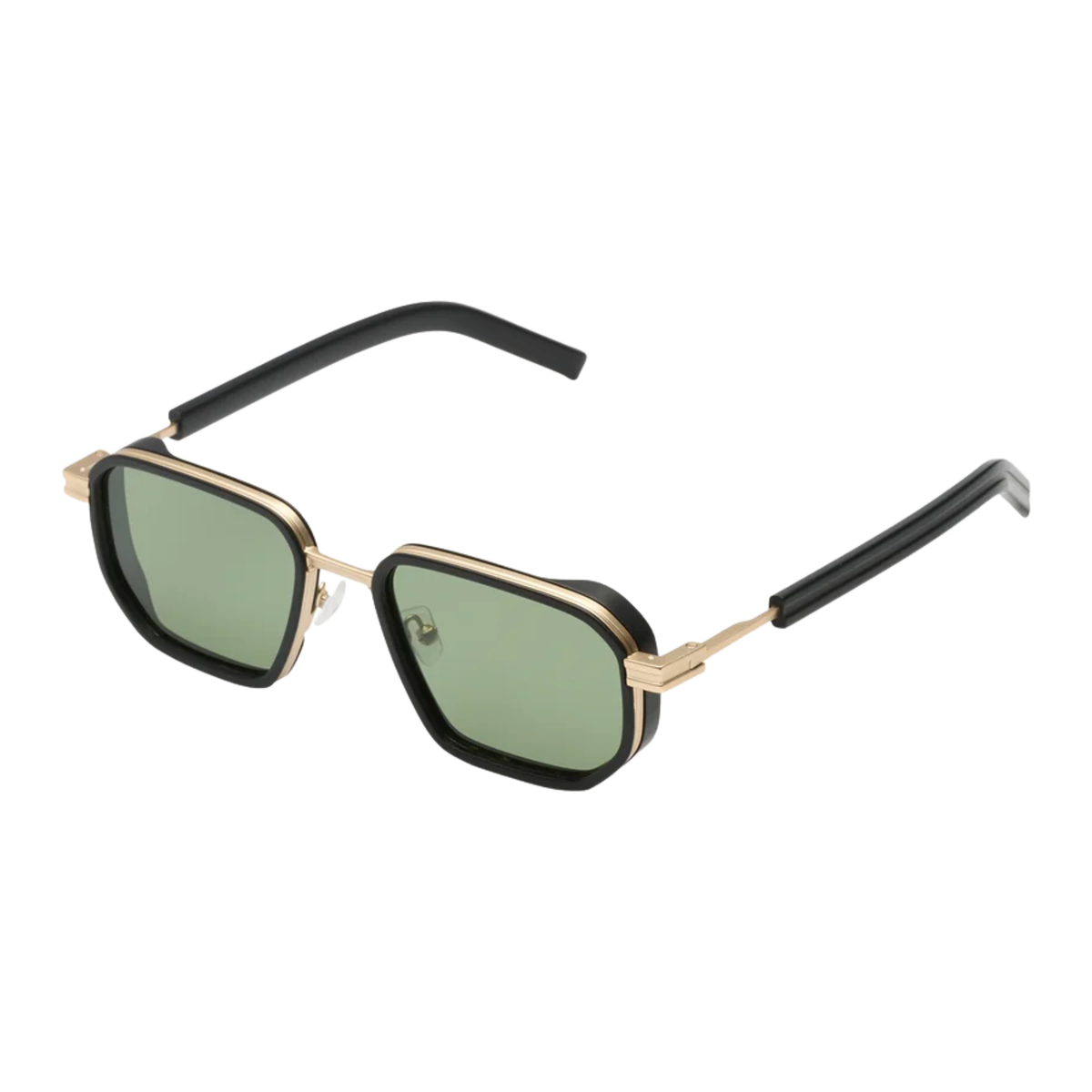 Side view of KOMONO Harvey sunglasses showing the gold frame and black temple details