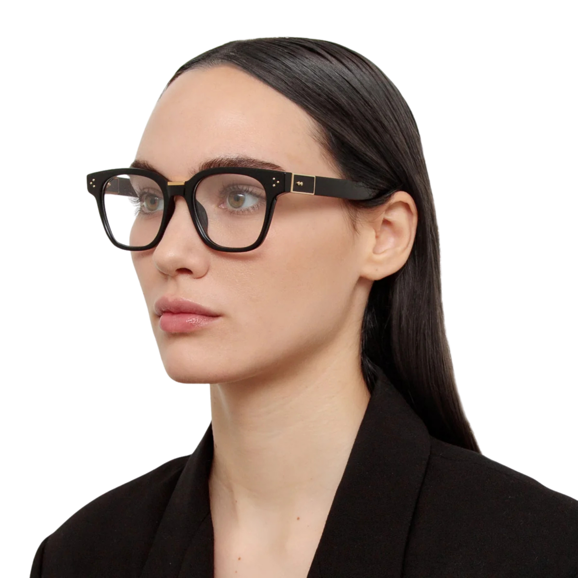 Linda Farrow LF1481 Sanchez square full frame acetate eyeglasses in black with clear lenses